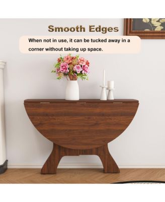 Folding Dining Table, Round MDF Drop Leaf Table for 2–4 People, for Kitchen, Balcony, or Small Apartments