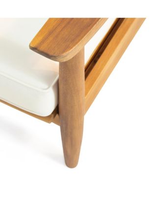 Minimalistic Acacia Wood Patio Loveseat and Coffee Table Set with Cushion for Garden Backyard Porch Poolside