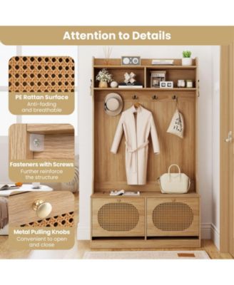 Four in One Hall Tree with Coat Rack and Storage Drawers