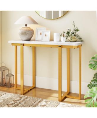 Modern Entryway Console Table with Marble Top and Metal Frame