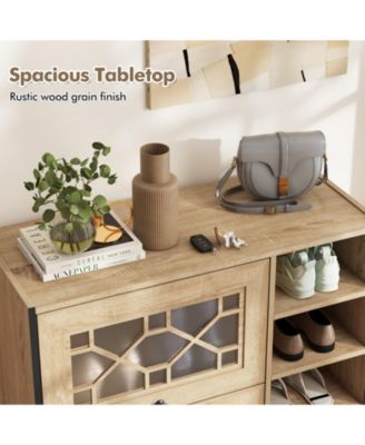 Rustic Shoe Cabinet with Flip Doors and Adjustable Shelves