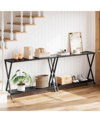 Slim 2-Tier Industrial Console Table, Space-Saving Sofa Side Table with Storage, Metal Frame for Entryway, Living Room