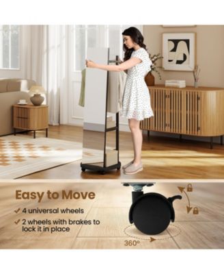 Freestanding Coat Rack with Full Length Mirror and Hooks