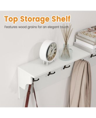 Wall Mounted Wooden Coat Rack with Shelf and Six Hooks