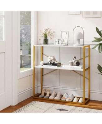 Two Tier Entryway Console Table with Wood Shelves and Frame