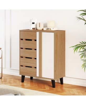 Farmhouse Shoe Organizer with Louvered Doors and Shelves