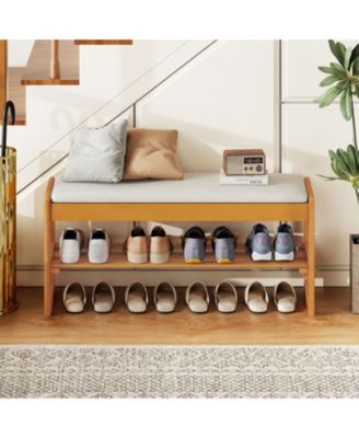 Shoe Rack Bench with Flip Open Storage and Two Tier Design