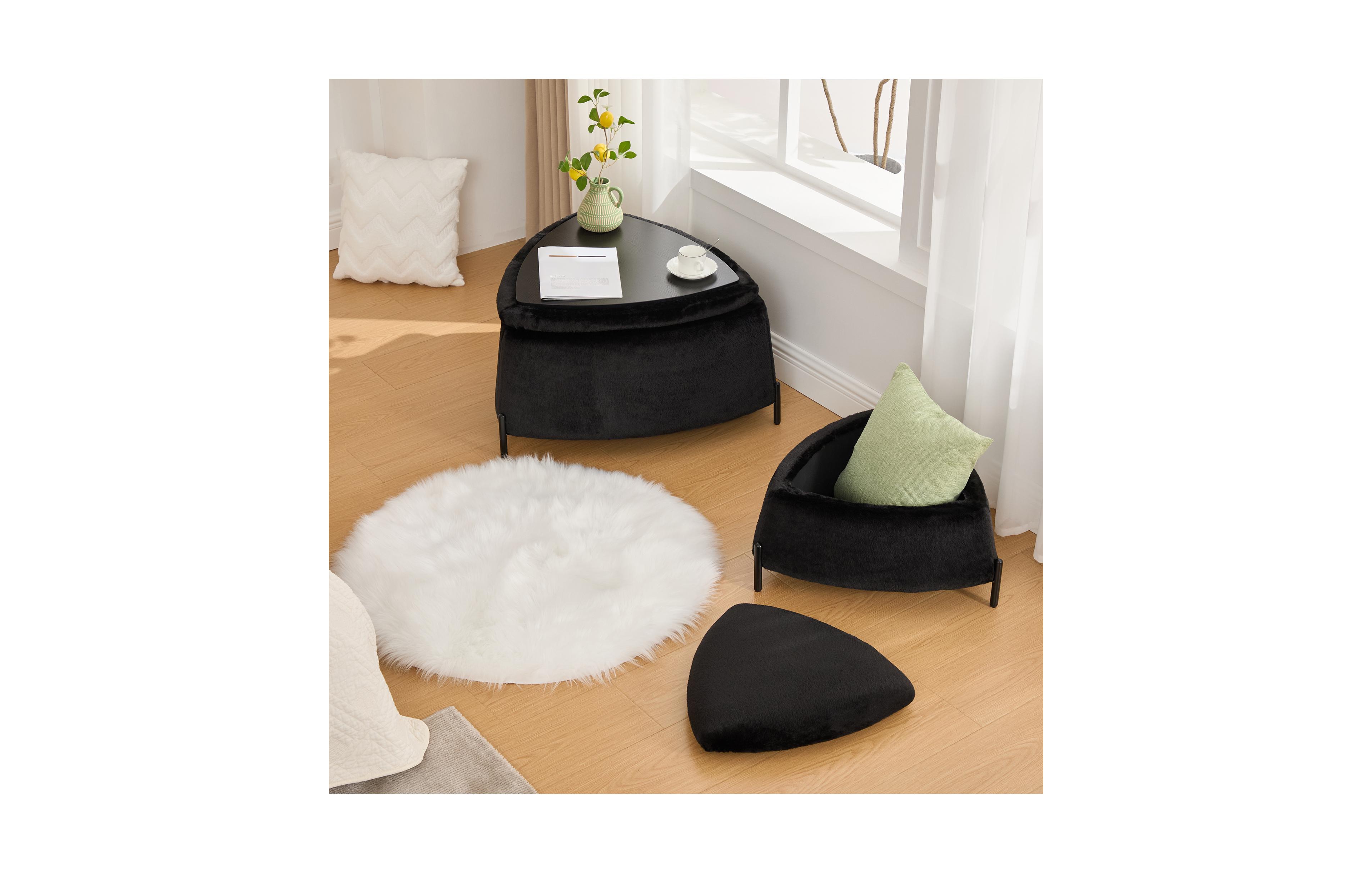 Boyel Living 2-Piece Faux Fur Storage Ottoman Set with Reversible Lid and Metal Legs, Footstool Coffee Table for Room, Bedroom, Entryway