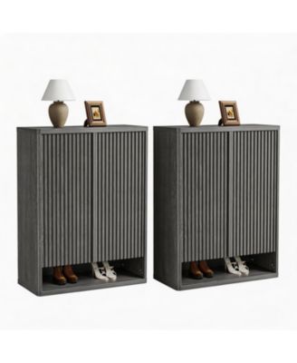 2Pcs Large Shoe Storage Cabinet with Adjustable Shelves, Wooden Shoe Organizer with Fluted Door Holds 25–30 Pairs for Entryway and Living Room