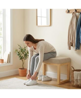 Upholstered Wooden Ottoman Bench, Shoe Changing Bench, Rustic Entryway Shoe Bench for Bedroom, Living Room, Entryway