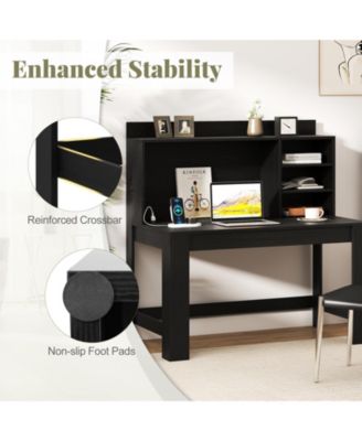 Modern Computer Desk with Hutch and Storage Shelves