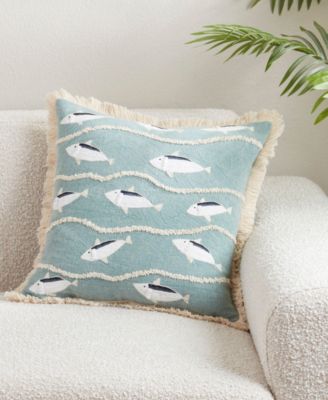 Embroidered Fish Decorative Pillow, 18" x 18"