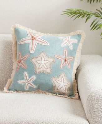 Embroidered Starfish Fringe Decorative Pillow, 18" x 18"