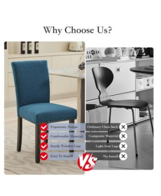 Set of 4 Linen Upholstered Parsons Dining Chairs with Nailhead Trim, Kitchen and Dining Room Seating