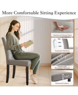 Set of 6 Linen Upholstered Parsons Dining Chairs with Nailhead Trim, Kitchen and Dining Room Seating