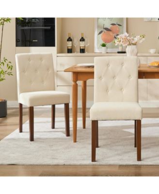 Set of 6 Button Tufted Parsons Dining Chairs, Upholstered Fabric Side Chairs with Solid Wood Legs