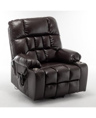 Leather Lift Recliner with Heat and Massage Lift Sofa Chair with 2 Pockets, 2 Cup Holder, 2 Remote