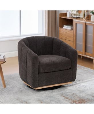 31.89" Modern Chenille Swivel Barrel Chair with Metal Base, Tufted Pumpkin-Shape Club Armchair for Living Room, Bedroom