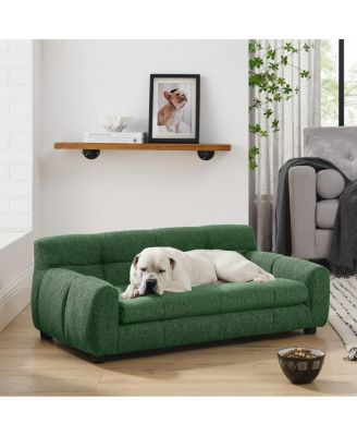 38 Inch Dog Sofa Bed, Green Linen Sofa with Armrest and Backrest for Large and Medium Breeds