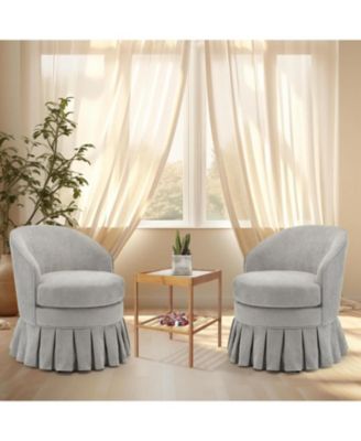 Set of 2 Upholstered Vanity Stools with Arms, Tall Back Makeup Chairs with Side Pockets and Wood Legs