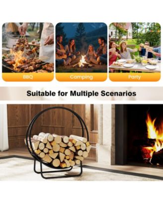 Firewood Log Hoop 20 Inch Round Heavy-duty Metal Curved Log Rack with Stand