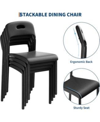 Set of 2 Stackable Modern Plastic Dining Chairs with Metal Legs, Waterproof and Stain-Resistant