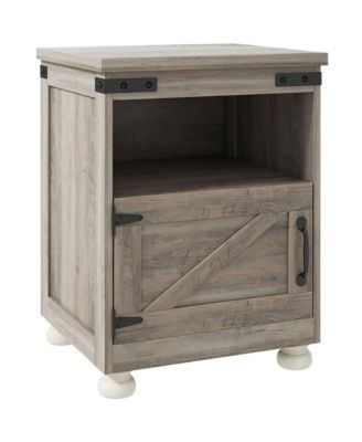 Small Bedside Cabinet, Farmhouse Storage Nightstand with Open Shelf and Cupboard for Living Room, Bedroom,