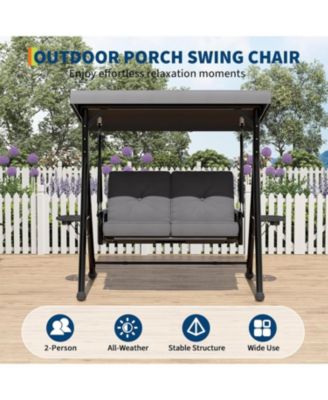 Adjustable 2-in-1 Outdoor Patio Swing Chair with Canopy, 2-Seat Porch Swing, Cup Holders, Thick Removable Cushions