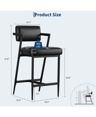 Set of 2 Farmhouse Upholstered Tall Counter Height Bar Stools with Plush Cushions and Backrest