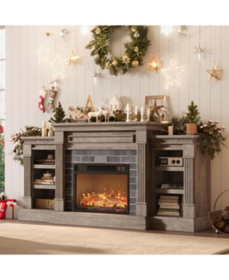 71'' Fireplace TV Stand with 23'' Electric Fireplace, Mid Century TV Console, Entertainment Center with Storage for Living Room, Bedroom