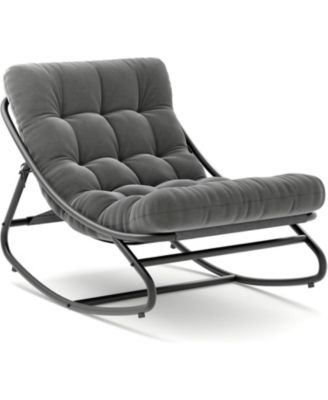 Oversized Papasan Rocking Chair, E-Coated Iron Egg-Shaped Recliner, Cushion, 450 lbs Capacity, Outdoor/Indoor, Easy Assembly