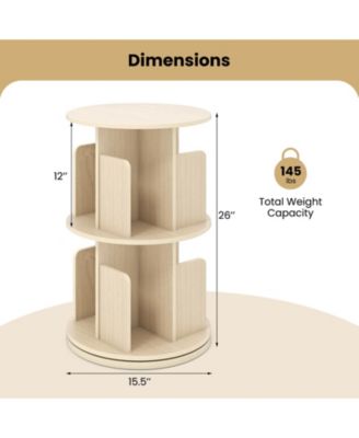 2-Tier Rotating Bookshelf with Dividers and Anti-falling Baffles