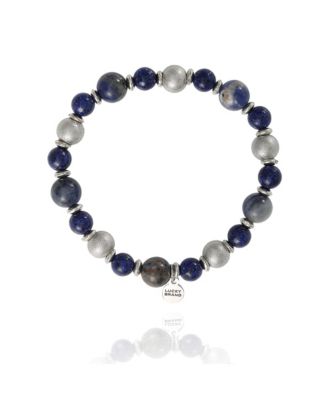 Men s Sodalite and Silver Tone Beaded Stretch Bracelet