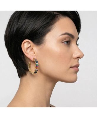 18K Gold Plated Multi-Color CZ Hoop Earrings