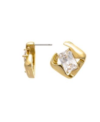 18K Gold Plated Cubic Zirconia Sculptural Stud Earrings