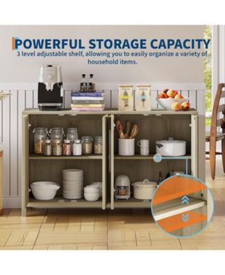 55" Sideboard Buffet Cabinet with Storage, Wooden Fluted Storage Cabinet Sideboard with Adjustable Shelves, Credenza Buffet Table Media Console