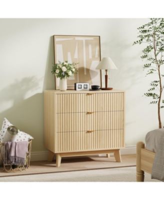 3 Drawer Dresser, 32 in Tall Mid Century Modern Dresser Drawers, Waveform Fluted Side Table, Wood Drawer Organizer for Bedroom Living Room