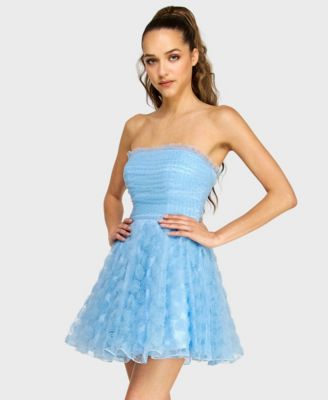 Junior's Pleated Bodice Strapless Party Dress
