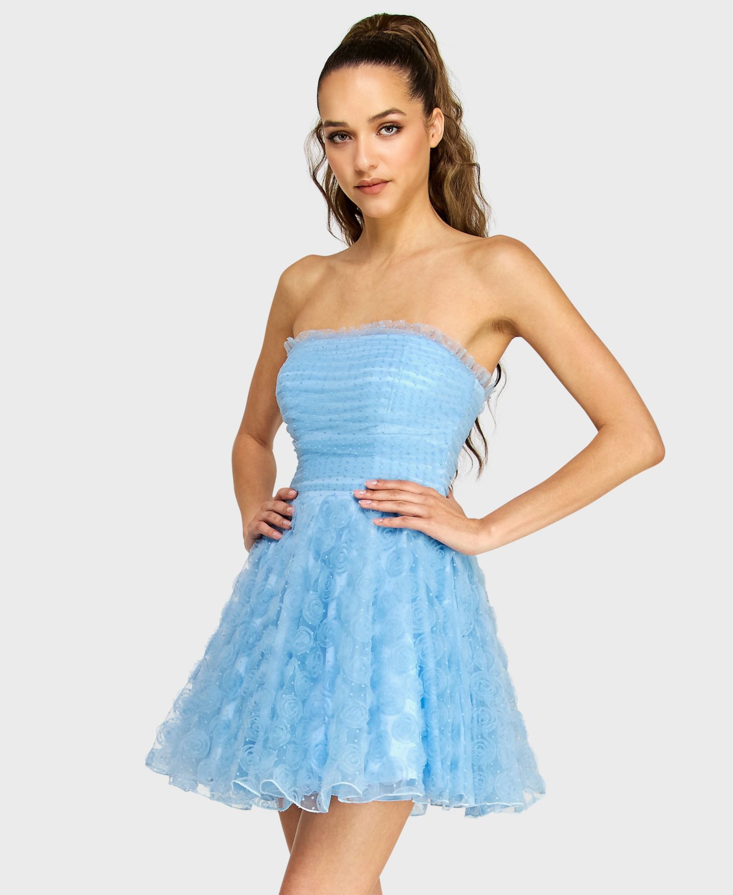 Женское платье Alex & Sophia Juniors' Pleated Bodice Strapless Party, цвет: Синий — фото 3