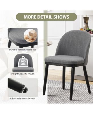 Set of 2 Modern Fabric Upholstered Dining Chairs with Curved Back and Wood Legs