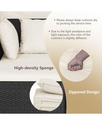 Patio Hand-Woven PE Wicker Daybed Outdoor Loveseat Sofa Set w/  Cushions