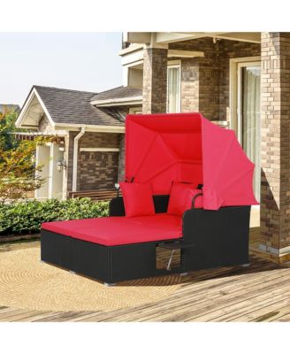 Patio Hand-Woven PE Wicker Daybed Outdoor Loveseat Sofa Set w/ Cushions