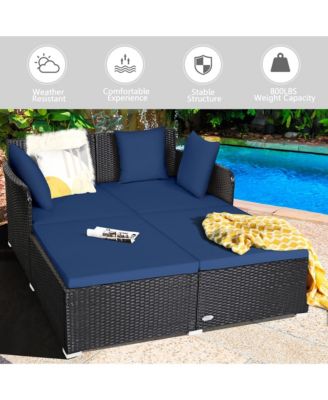 Rattan Patio Daybed Loveseat Sofa Yard Outdoor w/ Cushions Pillows