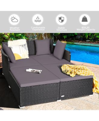 Rattan Patio Daybed Loveseat Sofa Yard Outdoor w/ Cushions Pillows