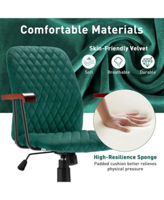 Velvet Home Office Chair with Wooden Armrests