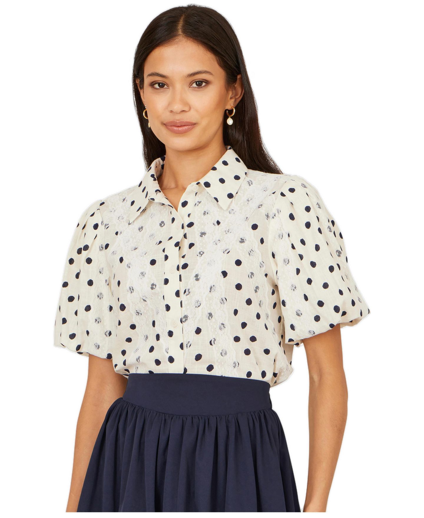 Женская рубашка Yumi Polka Dot Lace Boxy, цвет: Белый — фото 1