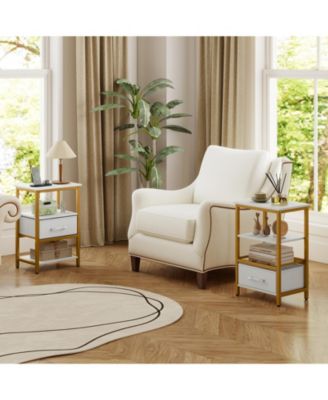 Nightstand with Charging Station and Adjustable Fabric Drawer for Bedroom and Living Room-Set of 2