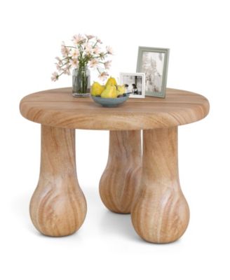 24" Small Solid Mahogany Wood Coffee Table with Thickened Top and Column Legs