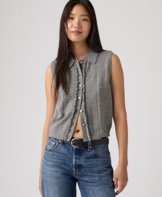 Women's Super Soft Mini Ruffle Sleeveless Collared Vest