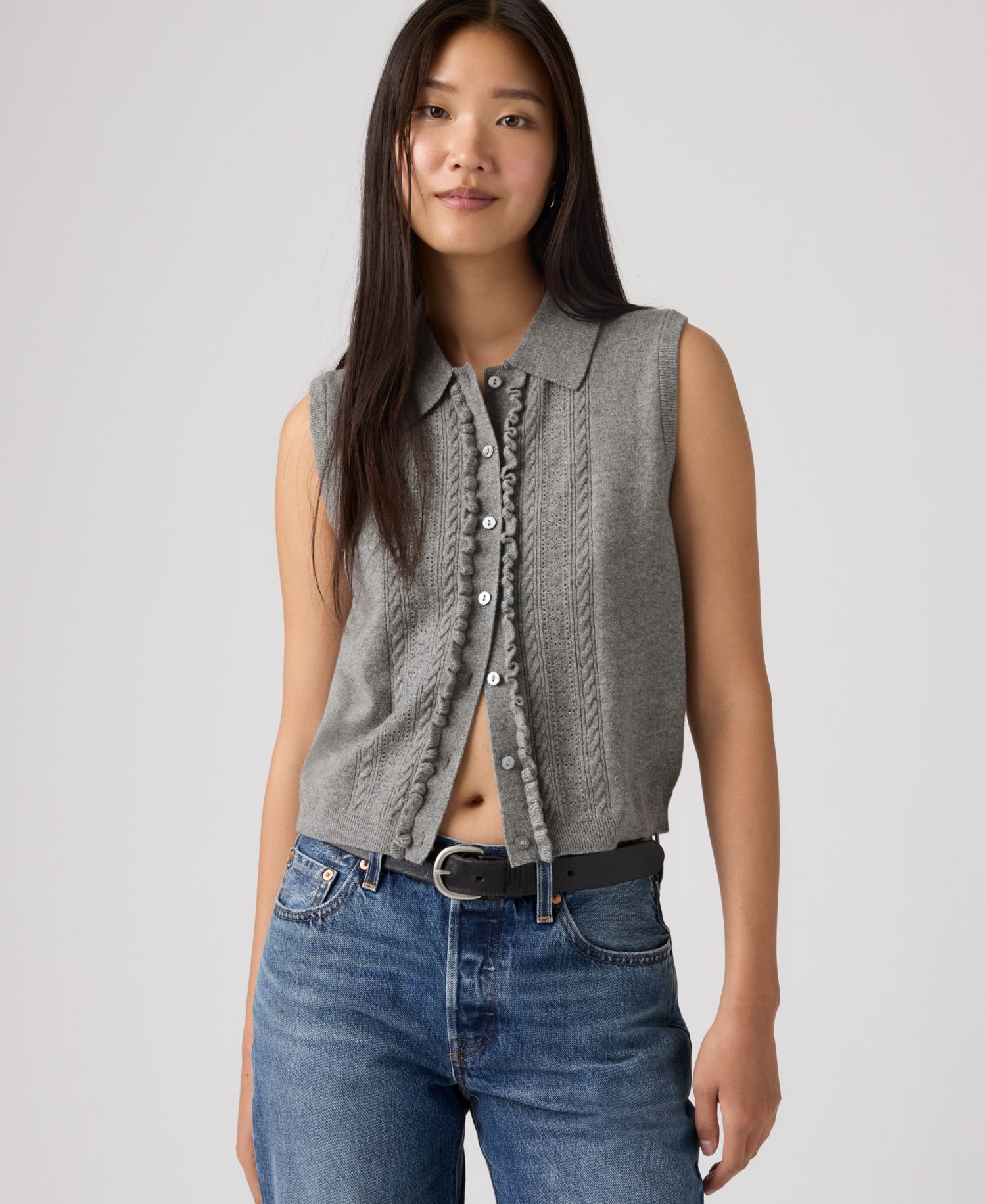 Premium Women's Super Soft Mini Ruffle-Sleeveless Collared Vest